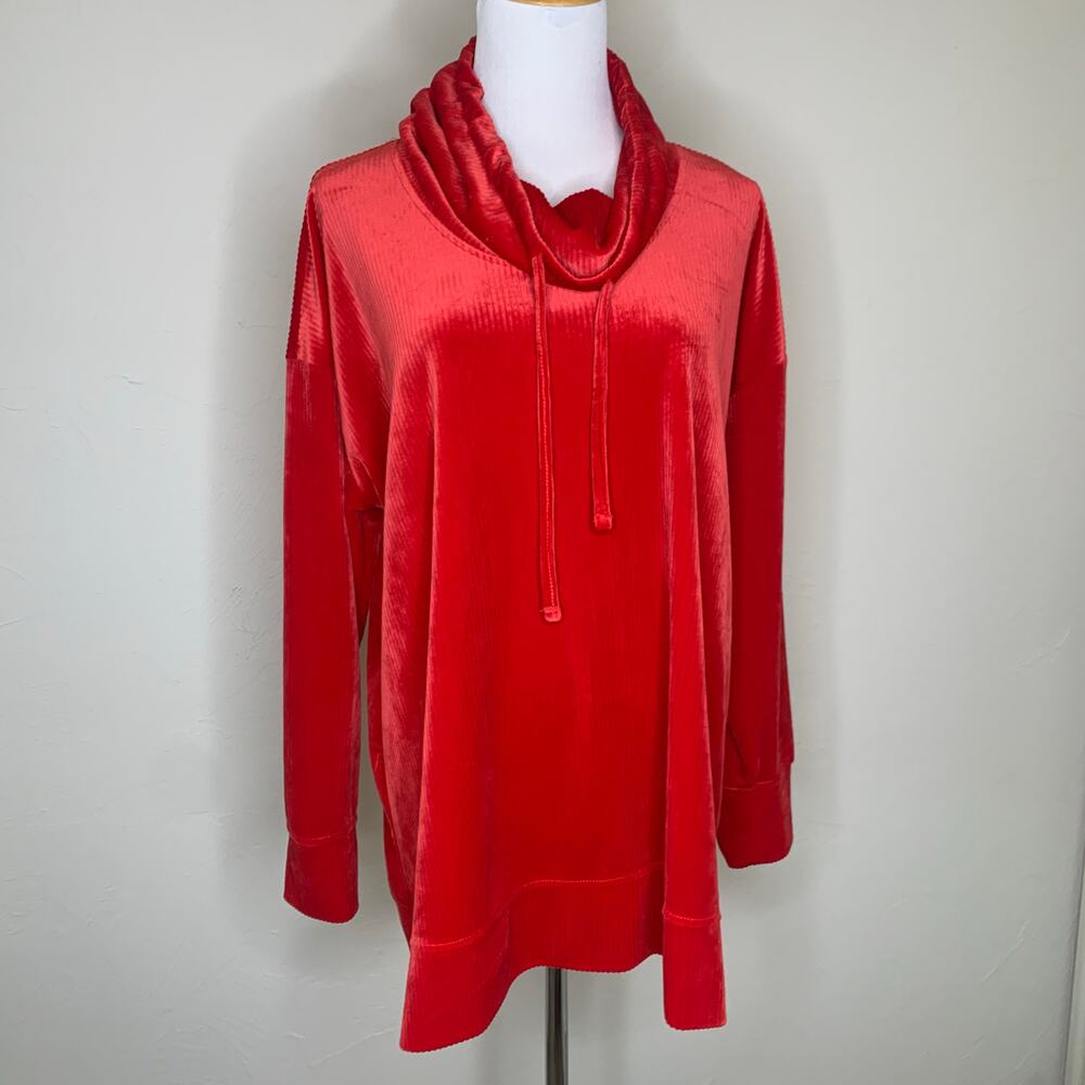 Kim Rogers Red Ribbed Velour Sweatshirt High Neck Sz XL Petite